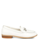 Chic women's horsebit loafers with hardware in white leather by Babe Beachwear