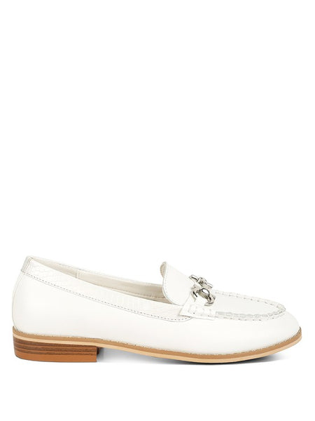 Chic women's horsebit loafers with hardware in white leather by Babe Beachwear