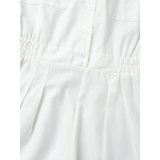 Close-up of white Classy Long Sleeve Romper showing button details and waist elastic from Trendsi