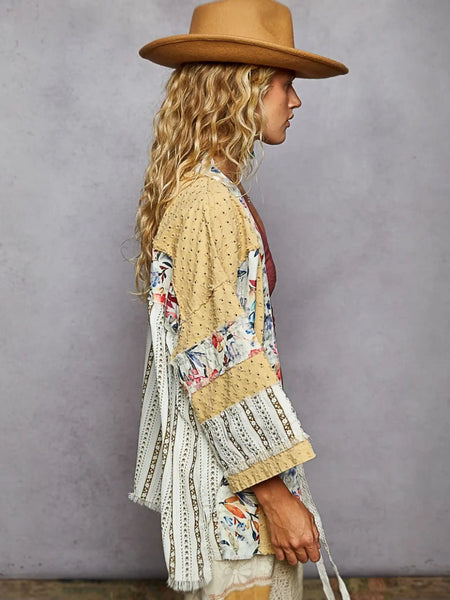 Boho patchwork kimono from Ray Edge Lightweight Floral Dream collection for a chill vibe
