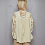 Cream-colored lace-accented vintage-inspired lightweight summer shirt for stylish warm days
