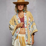 Floral patchwork kimono with ray edge lightweight design from Boho Vibes Ray Edge Kimono