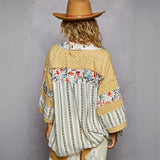 Patchwork-style kimono with floral and striped patterns from Boho Vibes Ray Edge Lightweight collection