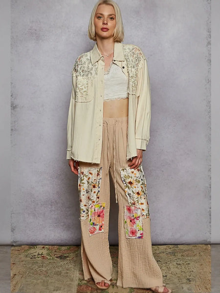 Woman wearing vintage inspired lightweight summer shirt in bohemian style