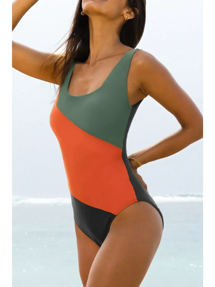 Stylish Color Block One-Piece Swimsuit - Beach Babes Beachwear - Fort Lauderdale front