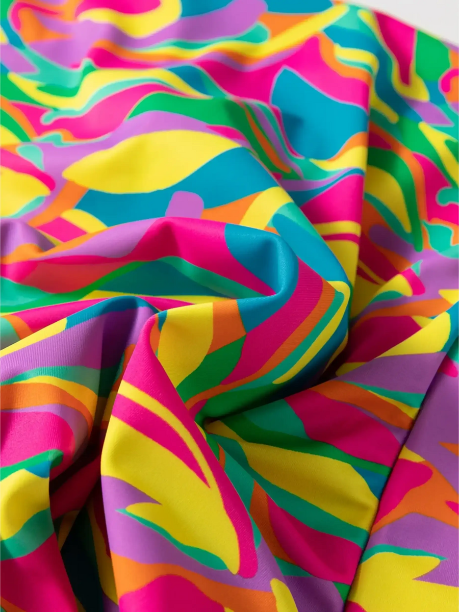 Colorful highwaisted bikini for women fabric with vibrant abstract multicolor pattern by Trendsi