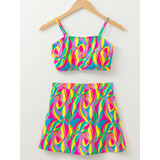 Trendsi colorful highwaisted bikini for women with vibrant abstract pattern top and skirt set