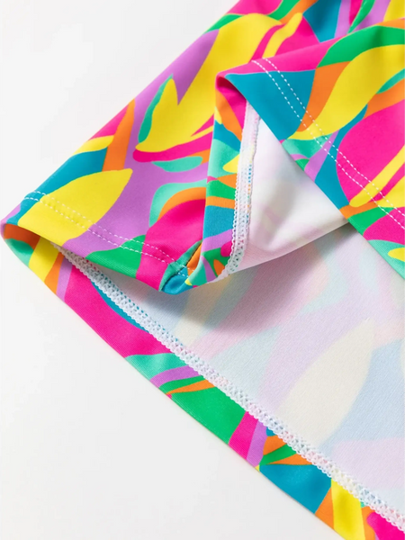 Close-up of colorful highwaisted bikini for women with vibrant multicolor abstract pattern by Trendsi