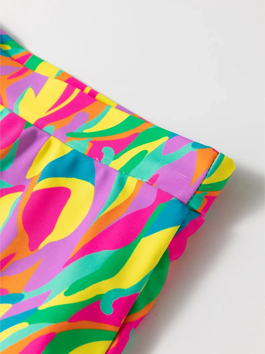 Close-up of colorful highwaisted bikini for women with vibrant abstract pattern by Trendsi