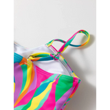 Close-up of colorful highwaisted bikini for women with vibrant multicolor wavy pattern by Trendsi