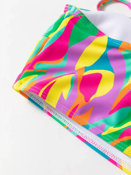 Close-up of colorful highwaisted bikini for women by Trendsi with vibrant abstract pattern