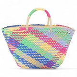 Babe Beachwear colorful straw beach tote bag with vibrant multicolor woven design and sturdy handles