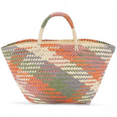 Babe Beachwear colorful straw beach tote bag with multicolor woven pattern and sturdy handles