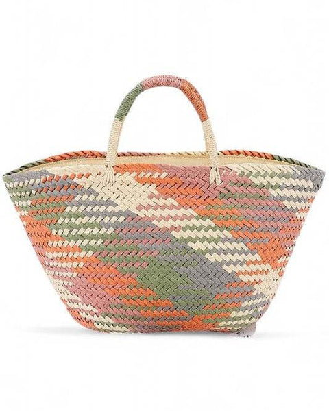 Babe Beachwear colorful straw beach tote bag with multicolor woven pattern and sturdy handles