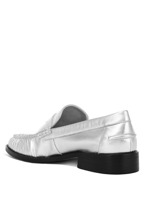 Babe Beachwear silver comfortable slip-on loafers for travel with black sole and low heel