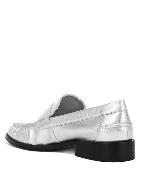 Babe Beachwear silver comfortable slip-on loafers for travel with black sole and low heel