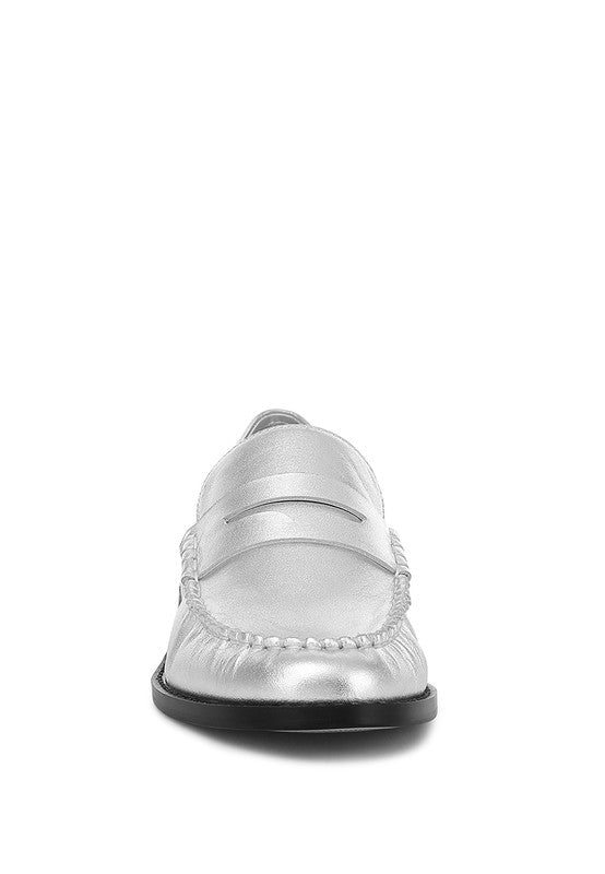 Silver Babe Beachwear comfortable slip-on loafers for travel with black sole front view