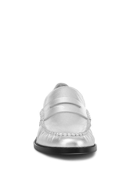 Silver Babe Beachwear comfortable slip-on loafers for travel with black sole front view