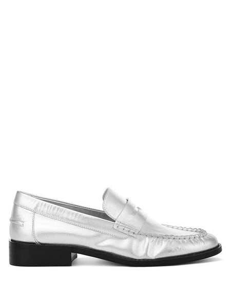 Babe Beachwear silver metallic comfortable slip-on loafers for travel with black sole