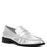 Babe Beachwear silver comfortable slip-on loafers for travel with stitched detailing and black sole