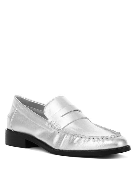 Babe Beachwear silver comfortable slip-on loafers for travel with stitched detailing and black sole