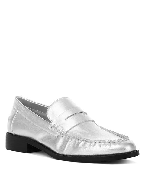 Babe Beachwear silver comfortable slip-on loafers for travel with stitched detailing and black sole