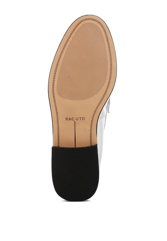 Sole view of Babe Beachwear comfortable slip-on loafers for travel with black heel grip and stitched detailing