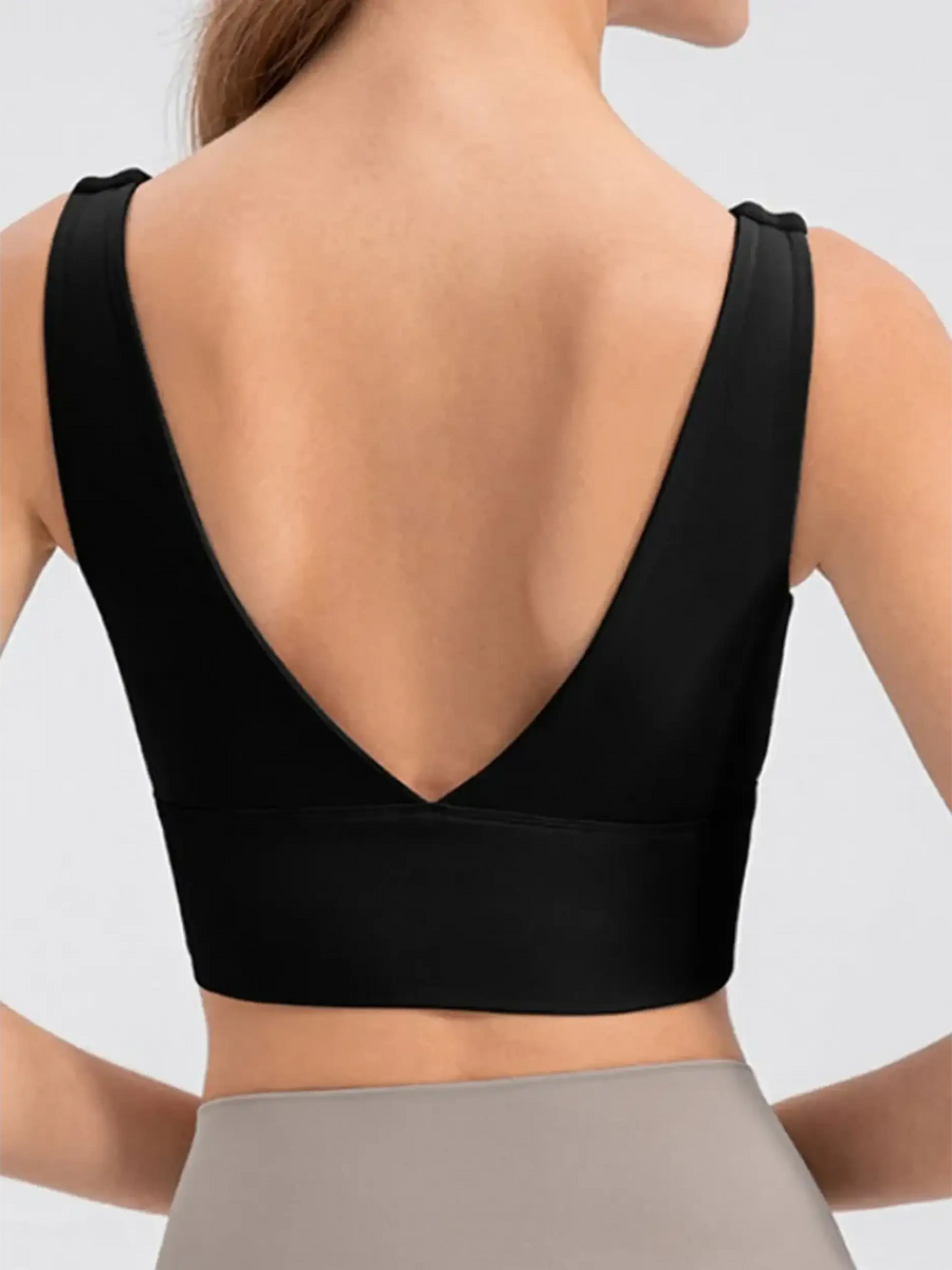 Babe Beachwear black active tank with deep V-back design comfortable summer exercise tank