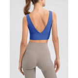Babe Beachwaer blue active tank shown from the back as a comfortable summer exercise tank