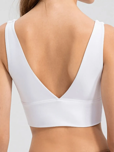 Babe Beachwear white active tank with deep V-back design comfortable summer exercise tank
