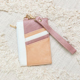 Babe Beachwear Compact Wrist Wallet and Card Case in pink beige and white with wrist strap