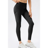Trendsi black compression slim fit workout pants for women with high waist and side pockets