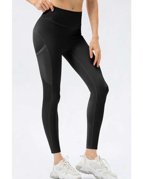 Trendsi black compression slim fit workout pants for women with high waist and side pockets