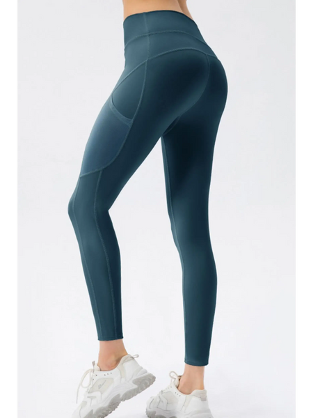 Trendsi compression slim fit workout pants for women in dark blue with high waist and side pockets
