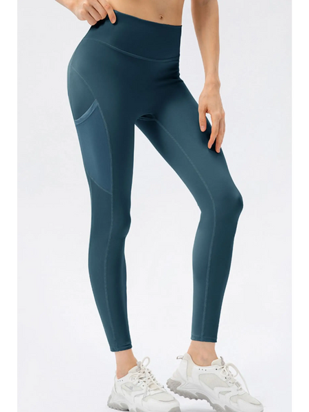 Trendsi compression slim fit workout pants for women in dark teal with side pockets