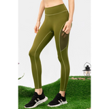 Trendsi olive green compression slim fit workout pants for women with mesh side pocket