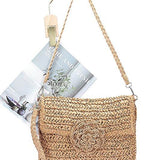 Babe Beachwear convertible straw purse for women with braided strap and floral detail in natural color