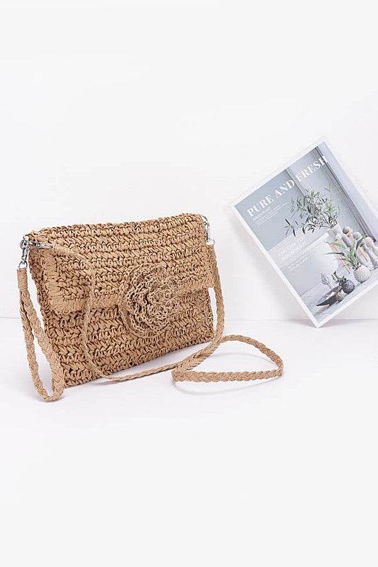 Convertible straw purse for women by Babe Beachwear with woven texture and adjustable strap
