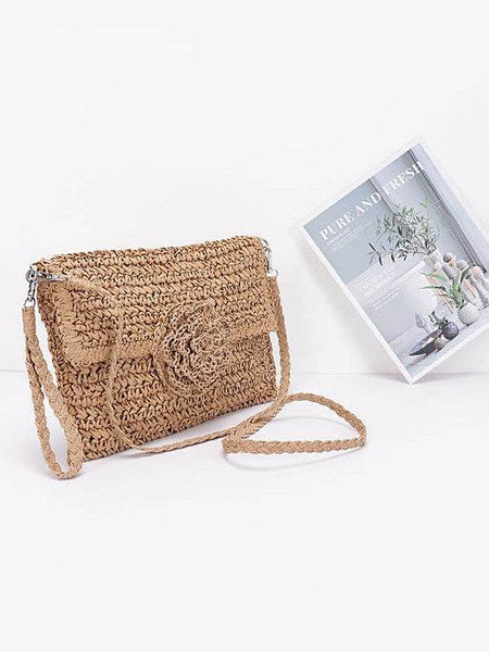 Convertible straw purse for women by Babe Beachwear with woven texture and adjustable strap