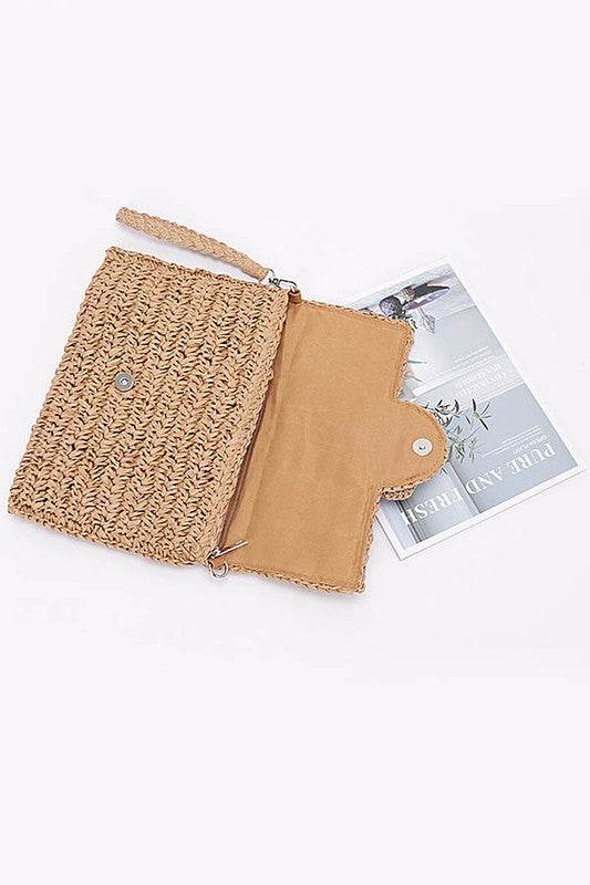 Babe Beachwear convertible straw purse for women with woven texture and secure snap closure