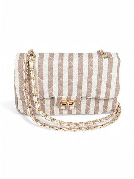 Cotton Stripe Shoulder Bag Summer Resort Fashion by Babe Beachwear with gold chain strap