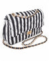 Cotton Stripe Shoulder Bag Summer Resort Fashion with gold chain and black white stripes