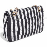 Cotton Stripe Shoulder Bag Summer Resort Fashion by Babe Beachwaer in black and white stripes with gold chain straps