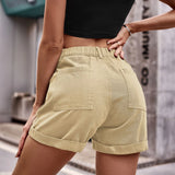 Babe Beachwaer cotton women's beach cargo shorts in beige with elastic waistband and back pockets