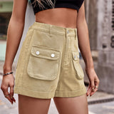 Cotton women's beach cargo shorts in tan by Babe Beachwear with large front pockets