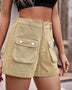 Cotton women's beach cargo shorts in beige with large front pockets and button details