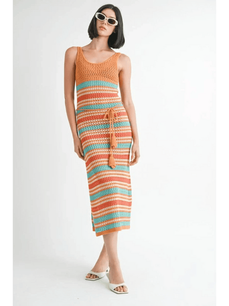Emory Park crochet dress vacation Florida midi dress with striped pattern and sleeveless design