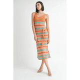 Emory Park crochet dress vacation Florida mid-length sleeveless striped dress with belt