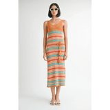 Emory Park crochet dress vacation Florida striped sleeveless midi dress with side tassel belt