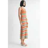 Emory Park Crochet Dress Vacation Florida with orange and turquoise stripes midi dress with side slit
